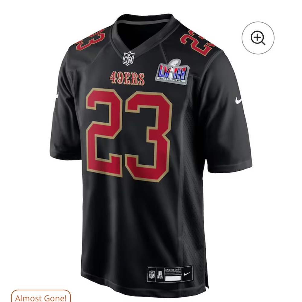 McCaffrey Official superbowl LVIII 24’ 49ers Black Jersey Men’s Large authentic